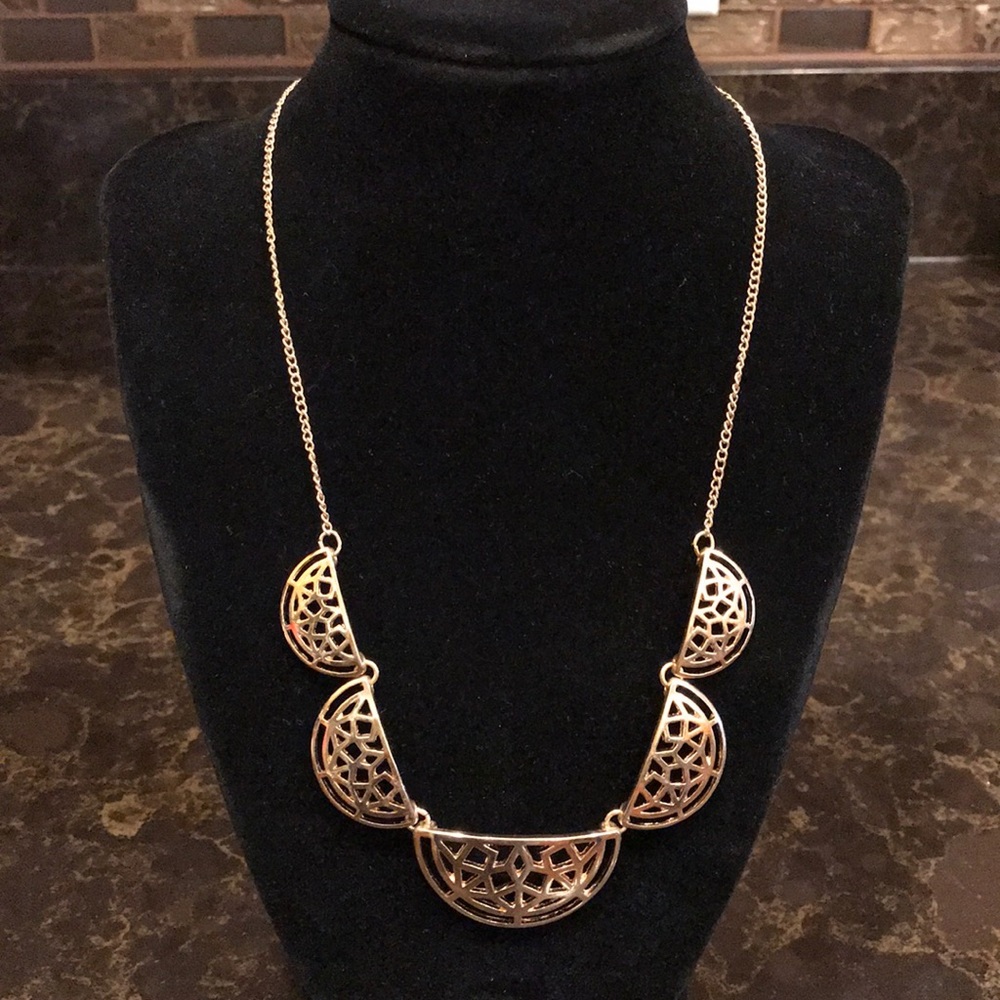 Gold Aztec Egyptian statement Necklace 19” w/2” extender.